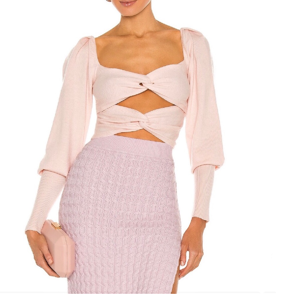 Revolve LPA Keyhole Twist Sweater Cropped Long Sleeve Ayla Blush Pink Size Large